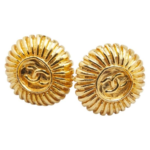CHANEL Coco Mark Earrings, Gold Plated, Women's, - Picture 1 of 6